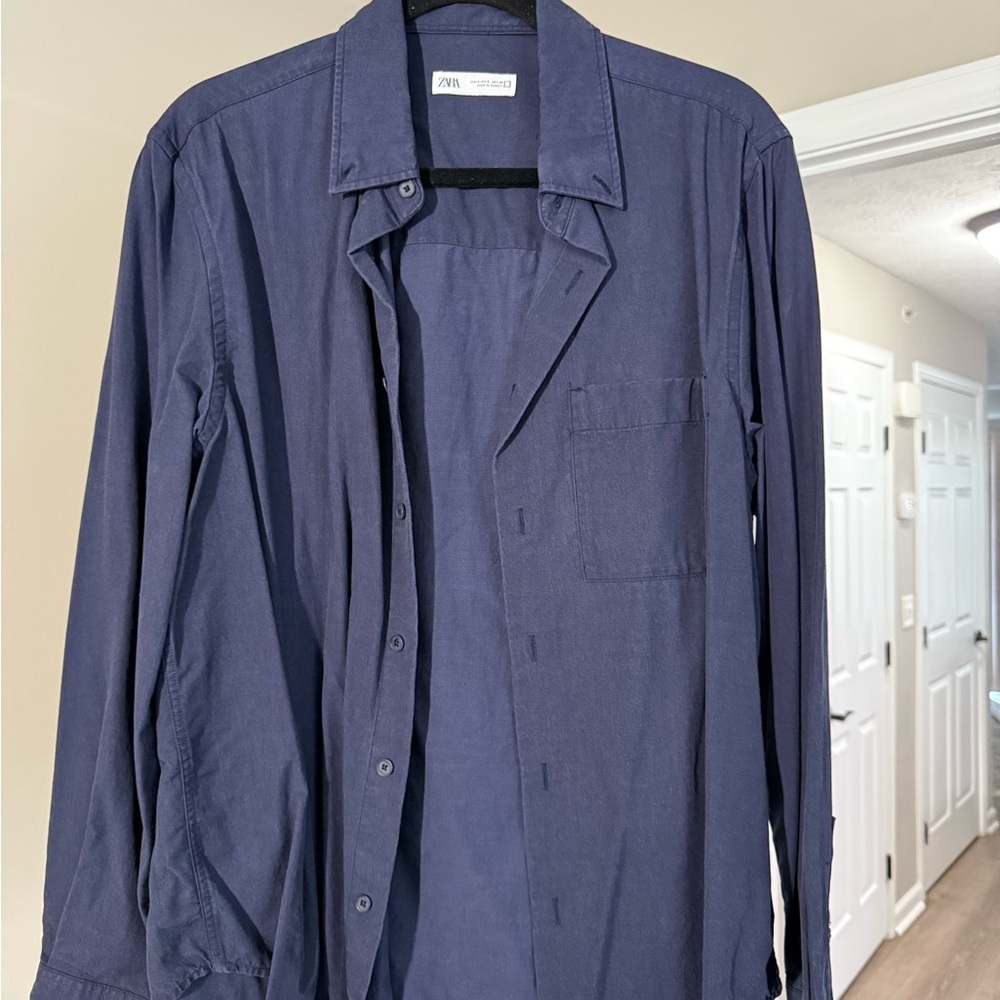 Zara Navy Button-Up Shirt